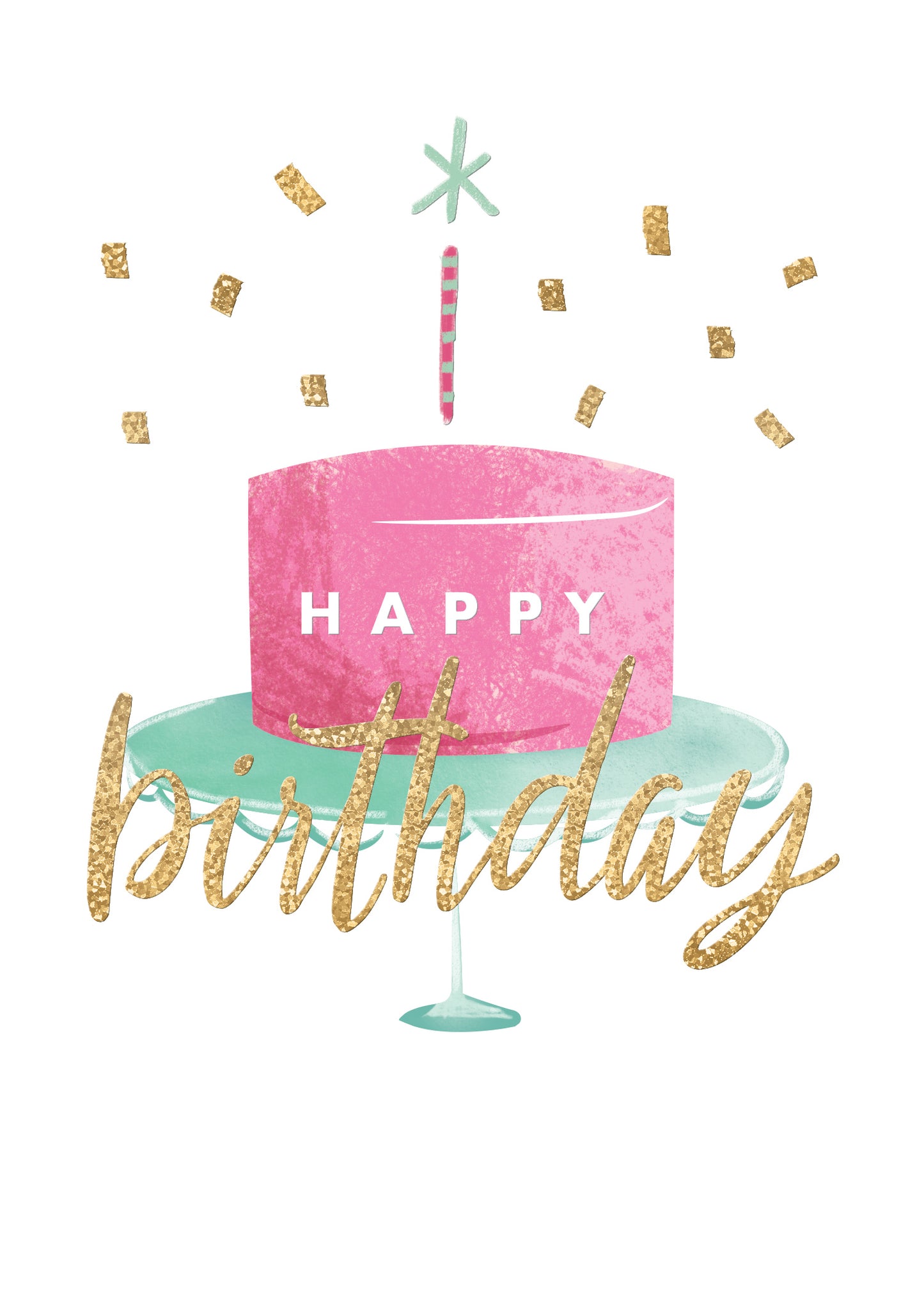 Magenta Cake on Teal Platter Greeting Card