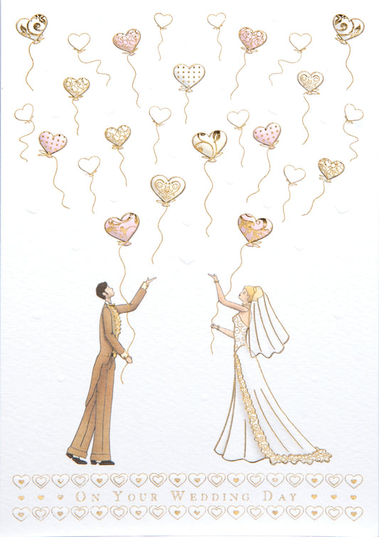 Bride and Groom with Balloons Greeting Card