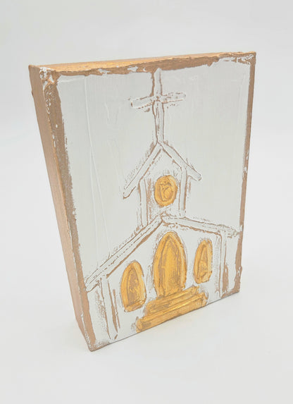 Church Hand Painted on Wood Block