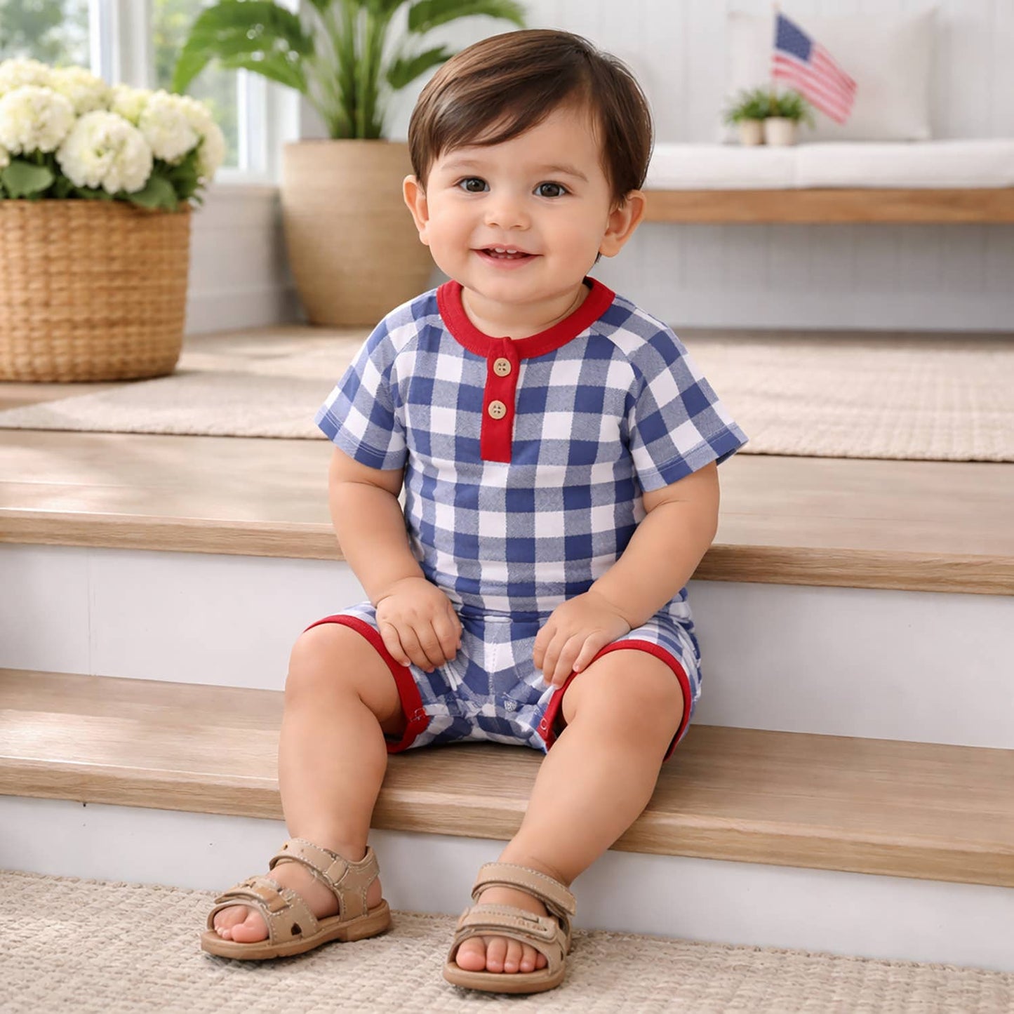 Picnic Plaid Bamboo Henley Shortall Romper