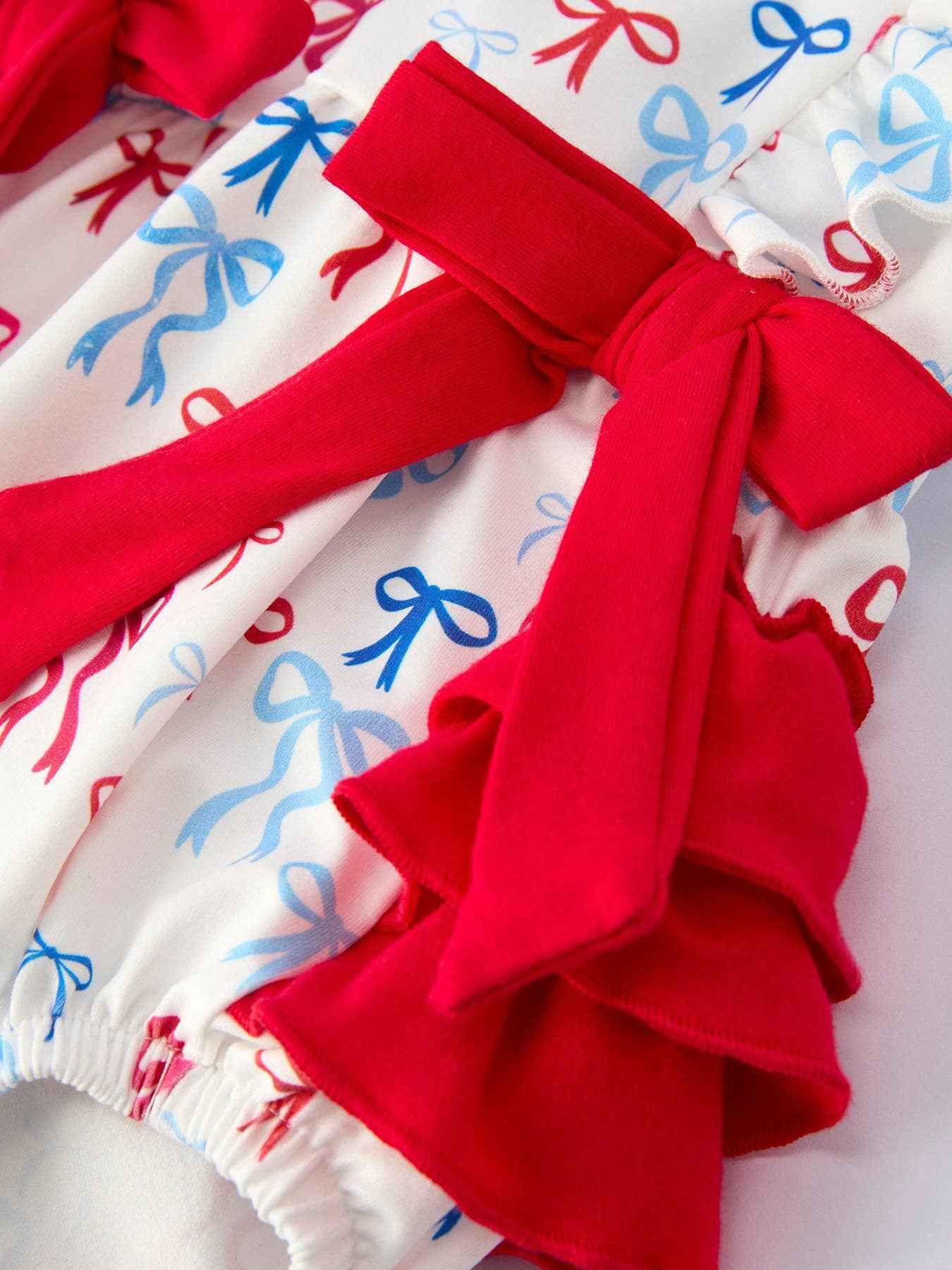 4th of july Bow Print Baby Girl Romper With Ruffle Details: 18M