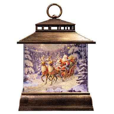 9" BO USB Lighted Santa Swirling Glitter Water Lantern