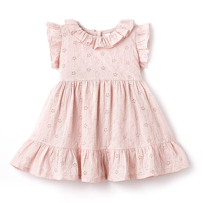 Eyelet Girl's Cotton Dress for Special Occasions - Pink: 3T