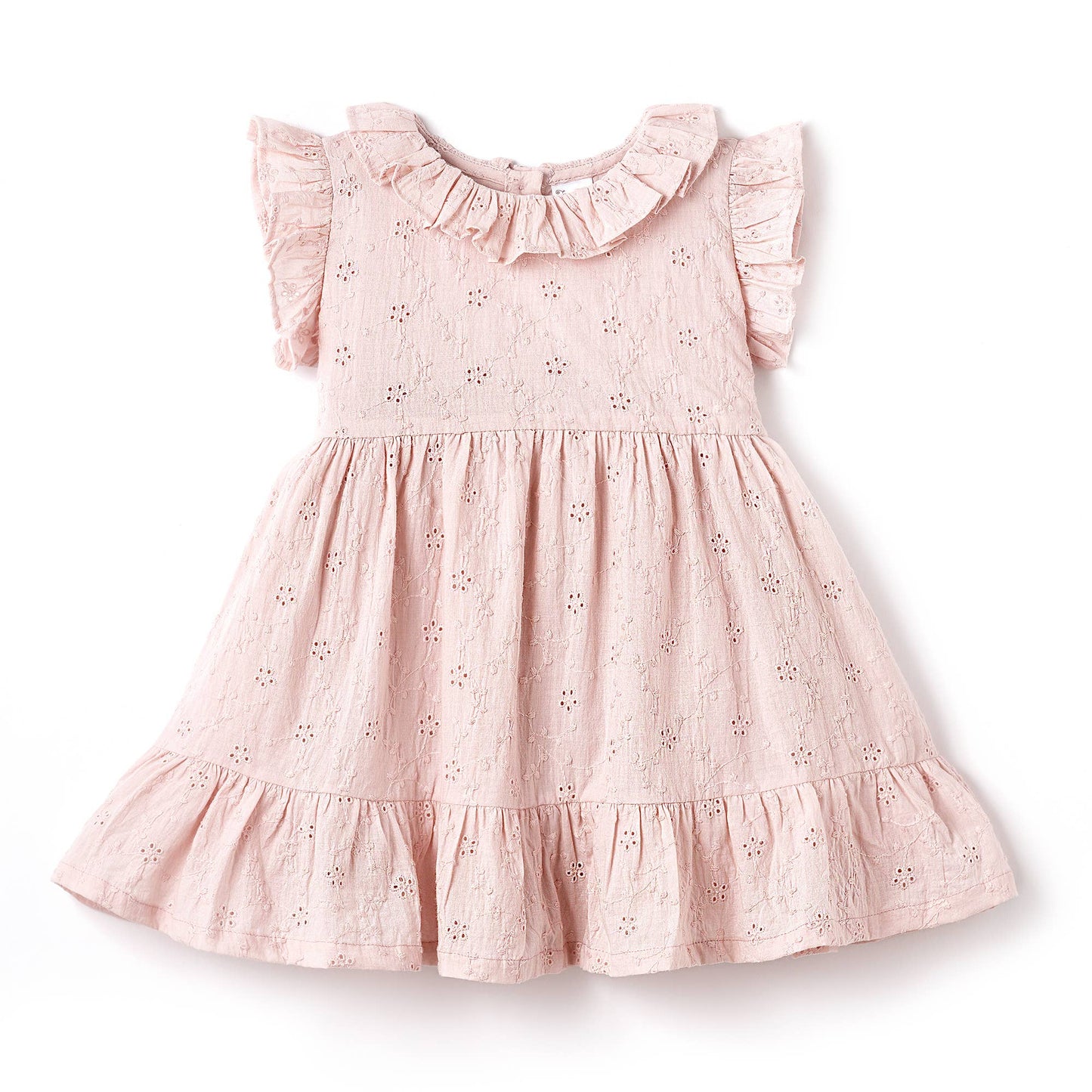 Eyelet Girl's Cotton Dress for Special Occasions - Pink: 18-24M