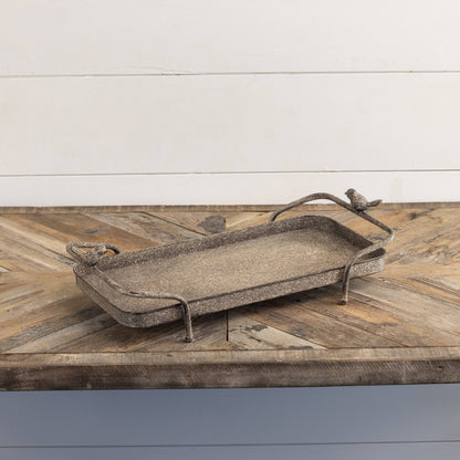 TWO HANDLE GARDEN TRAY W/ BIRDS