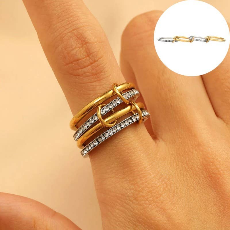 JOSSLYN de pared a pared - Anillos apilables de acero inoxidable con banda lisa y unidos | 40R134