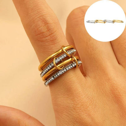 JOSSLYN de pared a pared - Anillos apilables de acero inoxidable con banda lisa y unidos | 40R134
