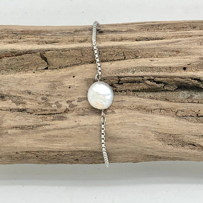 Bracelet Drawstring Coin Pearl Silver (Stainless Steel)