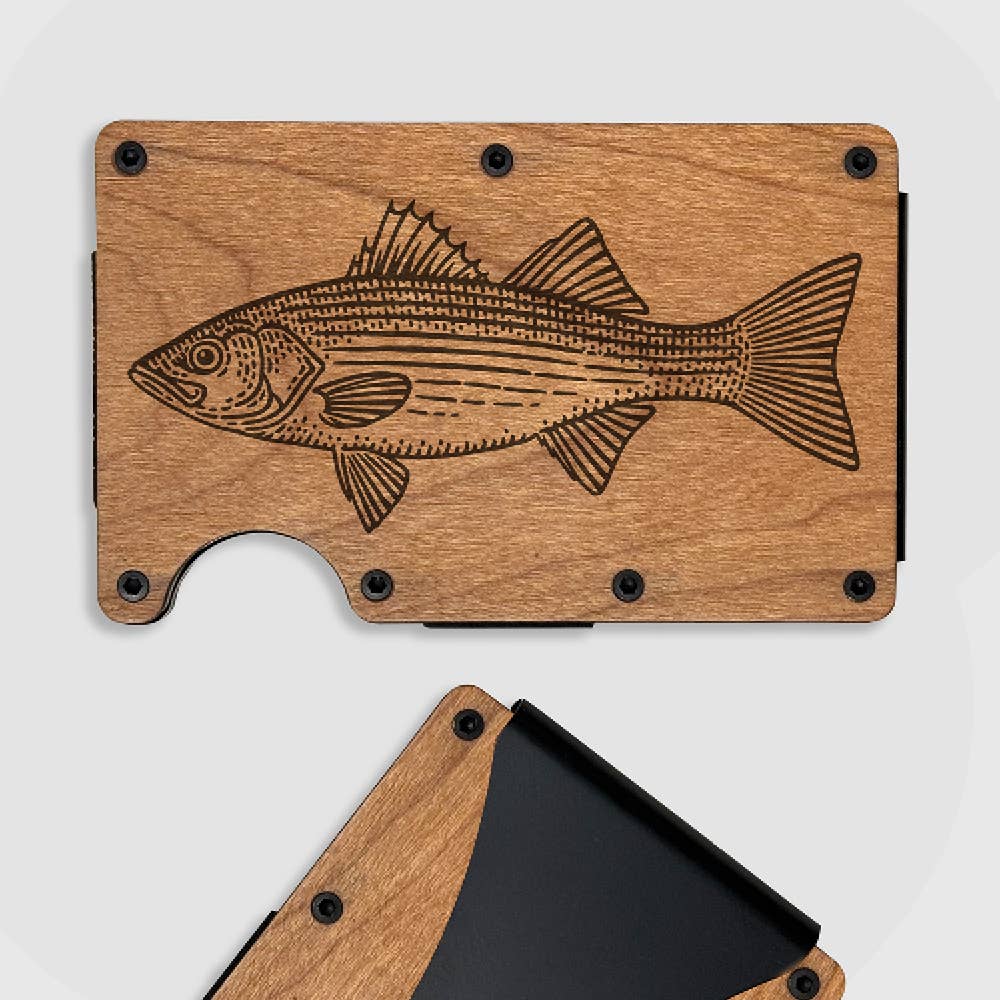Oliver y el Mar - Cartera Minimalista con Grabado en Madera RFID, Delgada, de Madera, Vida Marina