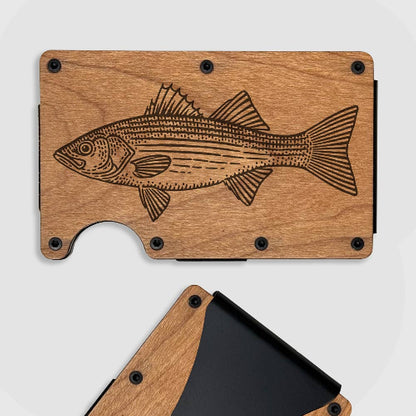 Oliver y el Mar - Cartera Minimalista con Grabado en Madera RFID, Delgada, de Madera, Vida Marina