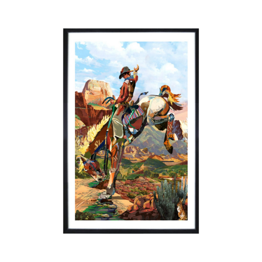 3D Collage Art | Cowboy on Bronc (36"x24")