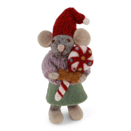 Gry and Sif - Small Grey Girly Mouse w/Christmas Candy