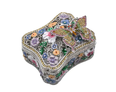 jeweled  flower with butterfly trinket box