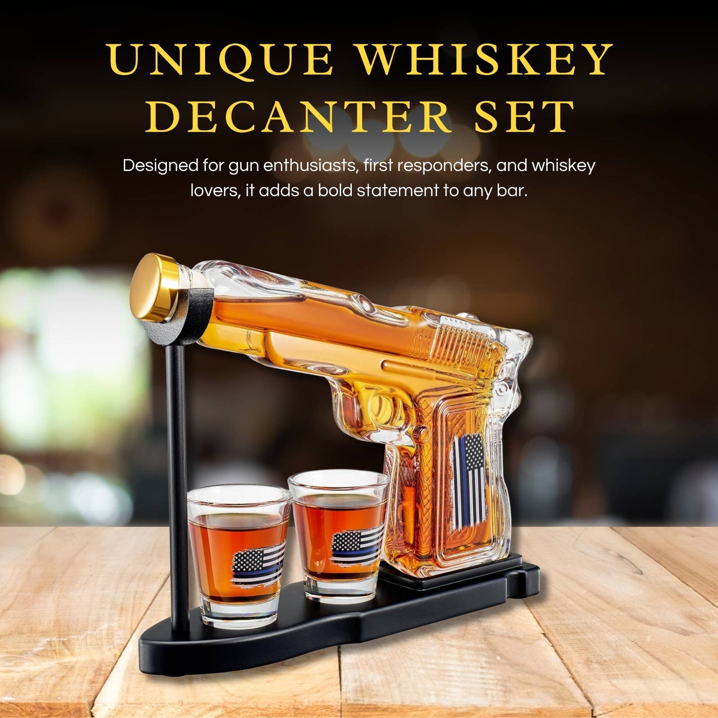 Police Flag Gifts for Men, Dad, Father Whiskey Decanter Set