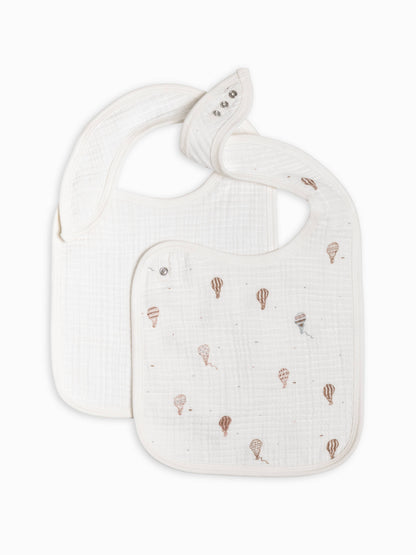 2 Pc Muslin Bibs Hot Air Balloon Truffle + Coconut