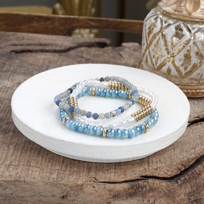 Trío de pulseras clásicas de cuentas: piedra natural, perlas y cristal