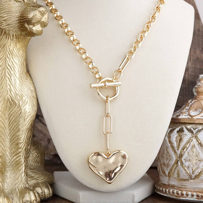 Hammered Heart Lariat Necklace in Gold