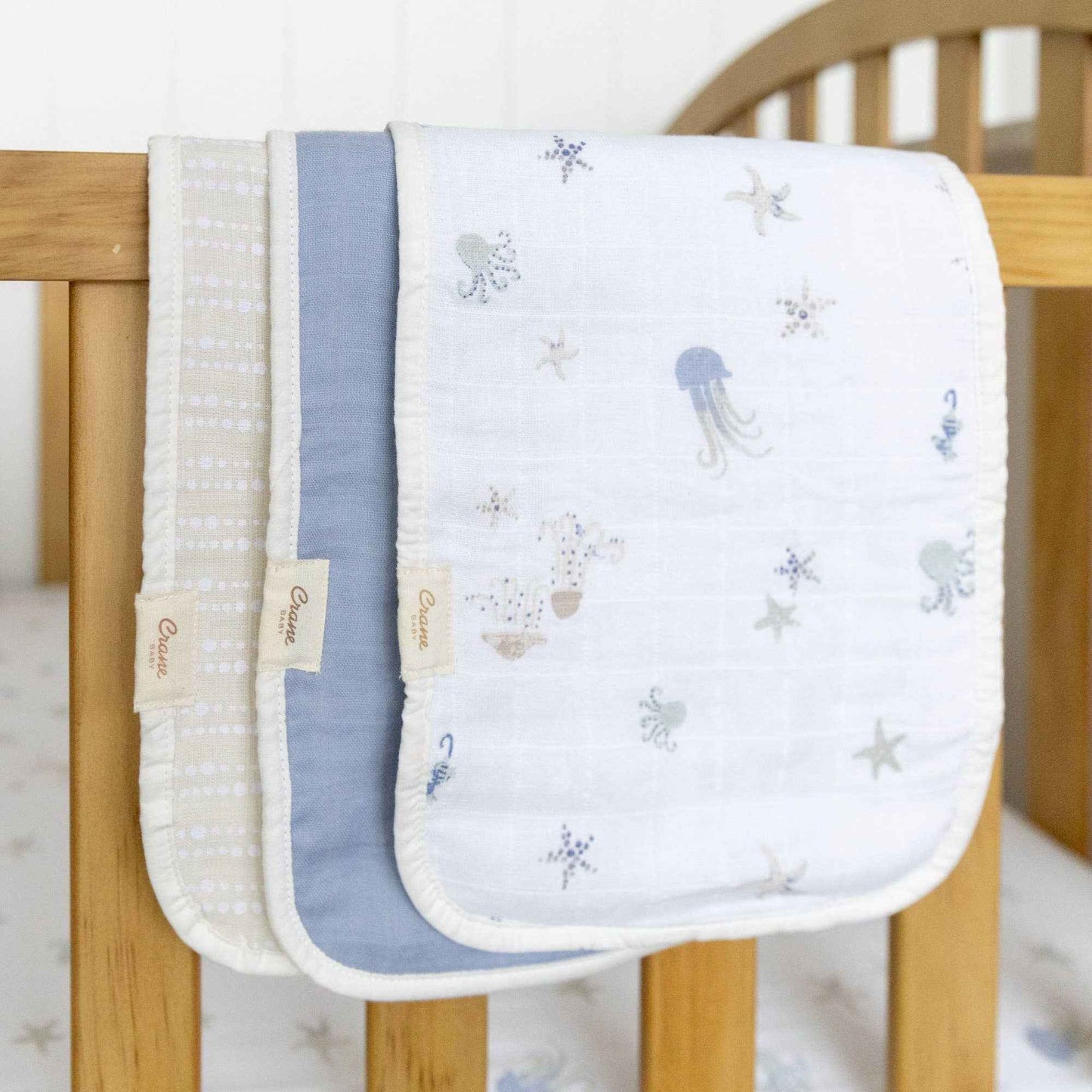 Crane Baby - Cove 3-pc. Baby Burp Cloth Set (Ocean)
