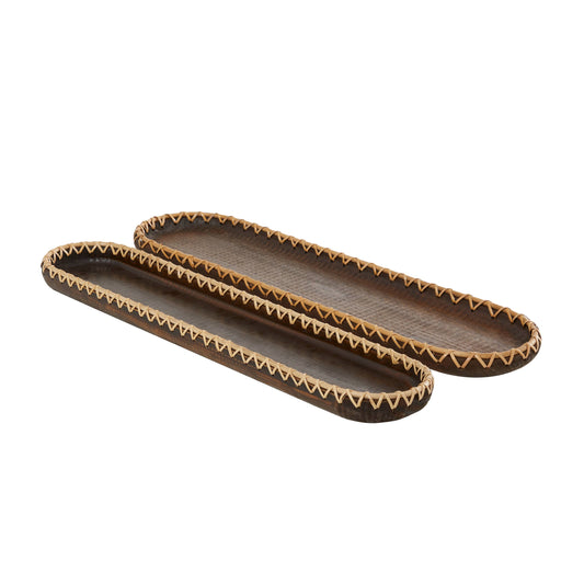 Modern Dark Brown Wood Tray Set