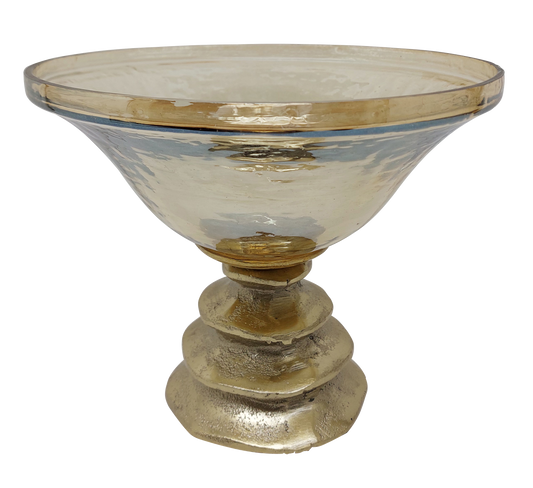 Glass Pedestal Bowl with Metallic Amber Gold Base