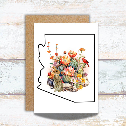 State of Arizona Cactus Watercolor Greeting Card