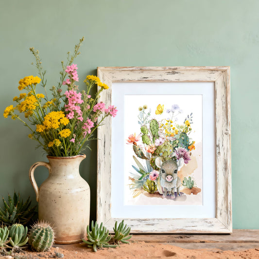 Cactus Blossoms and Javelina Art Print