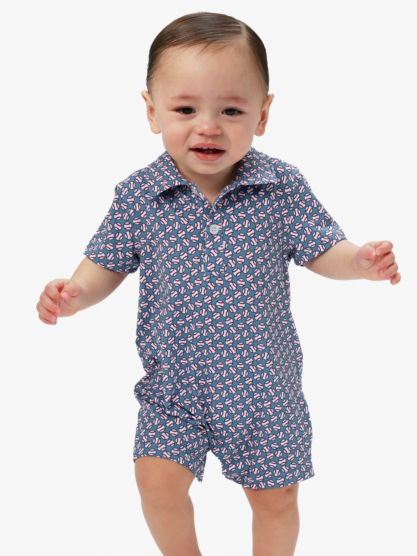 Baby Boys Home Run Performance Polo Romper: Navy / 6-12m