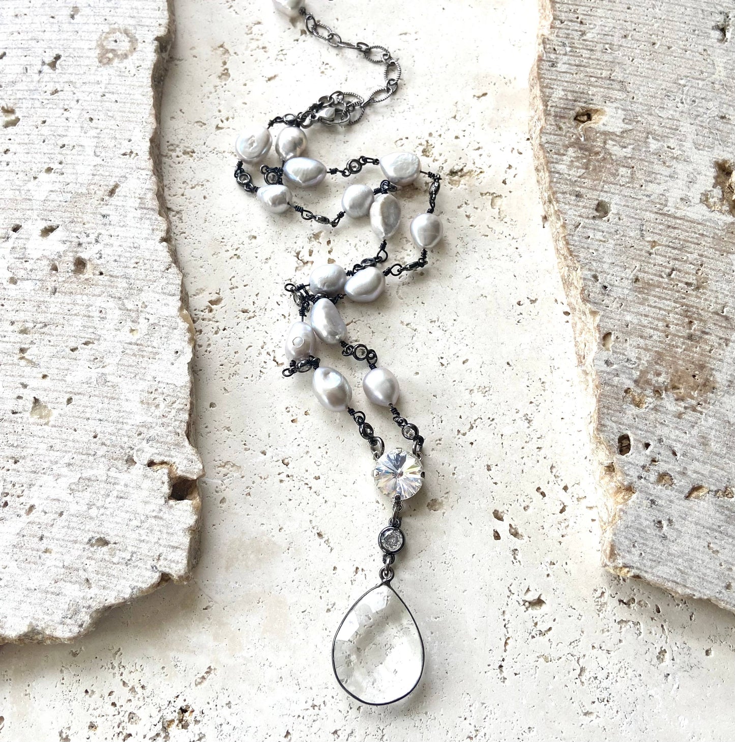 Pearl necklace boutique jewelry bridal silver ocean beach