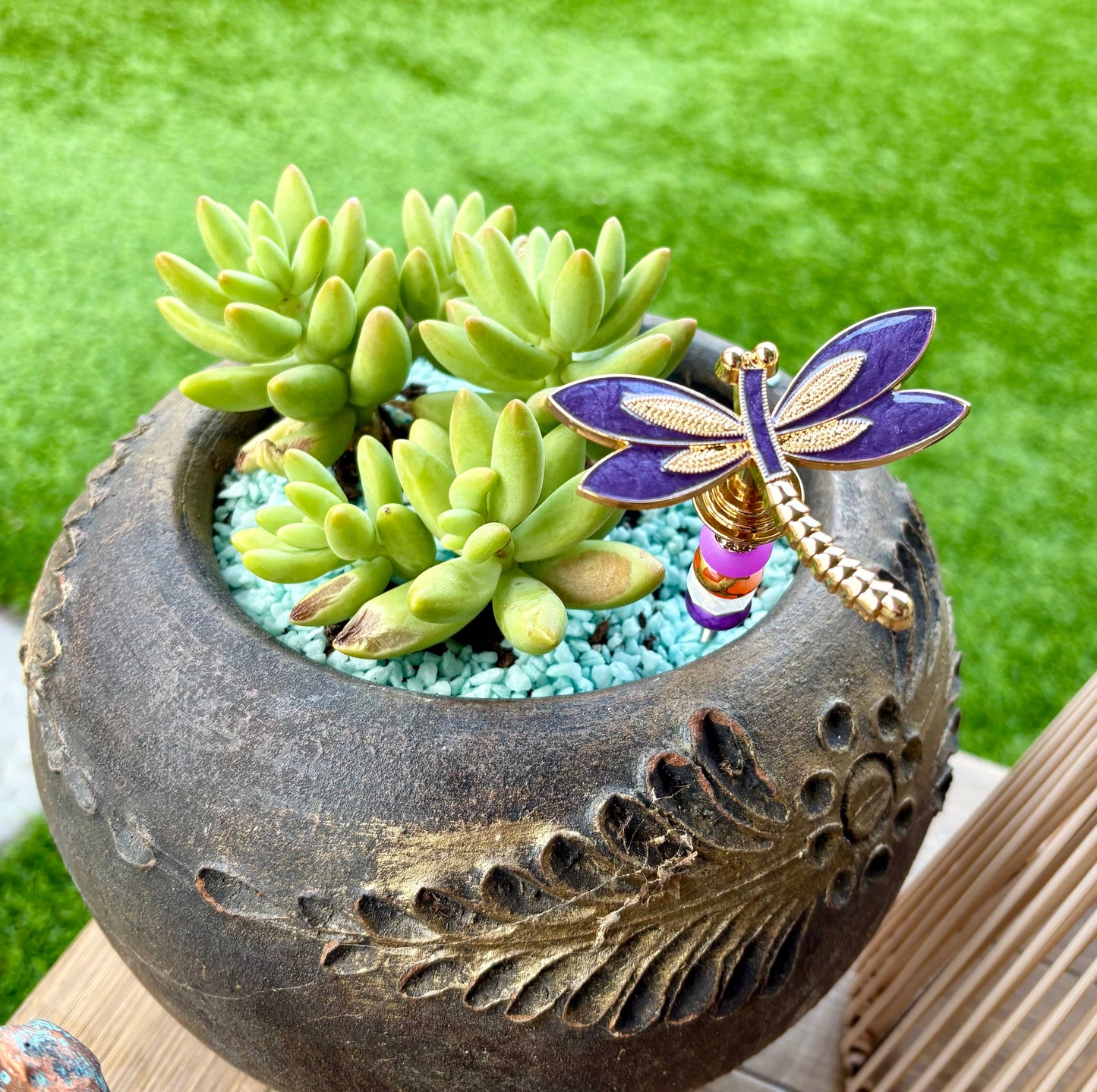 Dragonfly Garden Plant Stakes Beaded: Purple / 8 inch