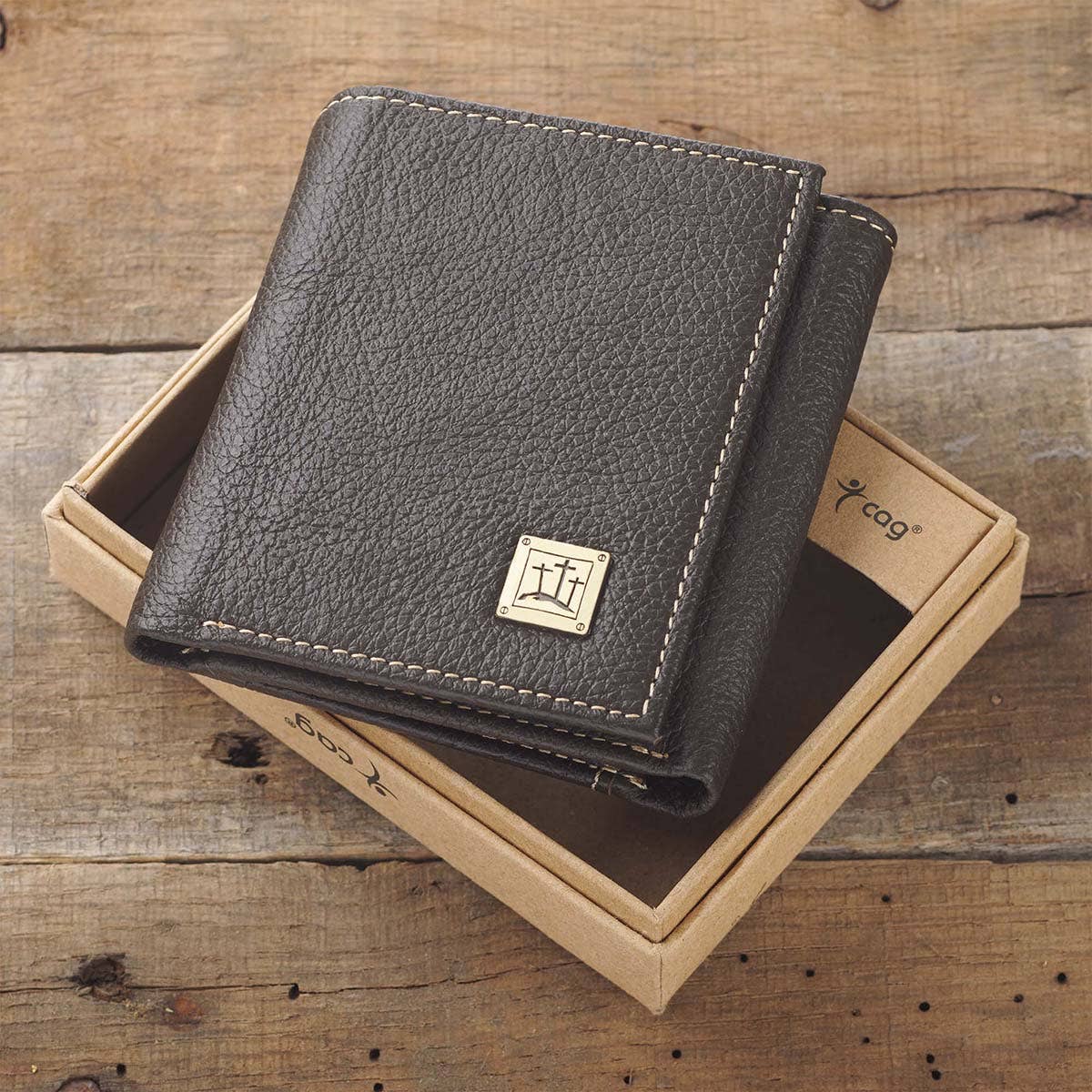 Wallet Leather Brown Crosses Badge