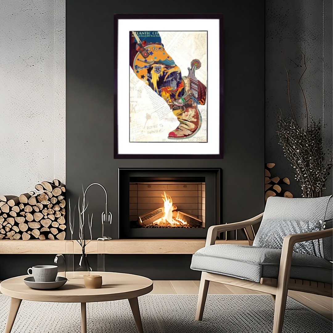 Arte de collage 3D | Bota y espuela (81 cm x 61 cm)