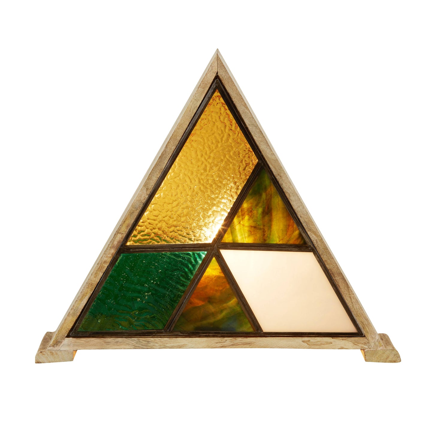 11"H Stained Glass Triangle Shade Wood Base Accent Lamp
