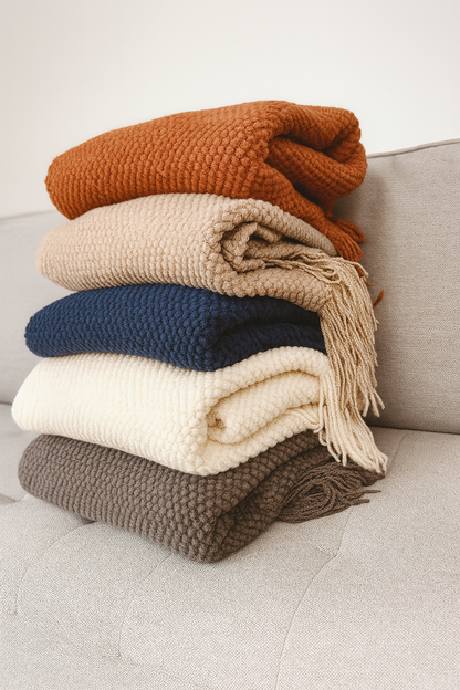 Knit Textured 50"x60" Throw Blanket with Fringe