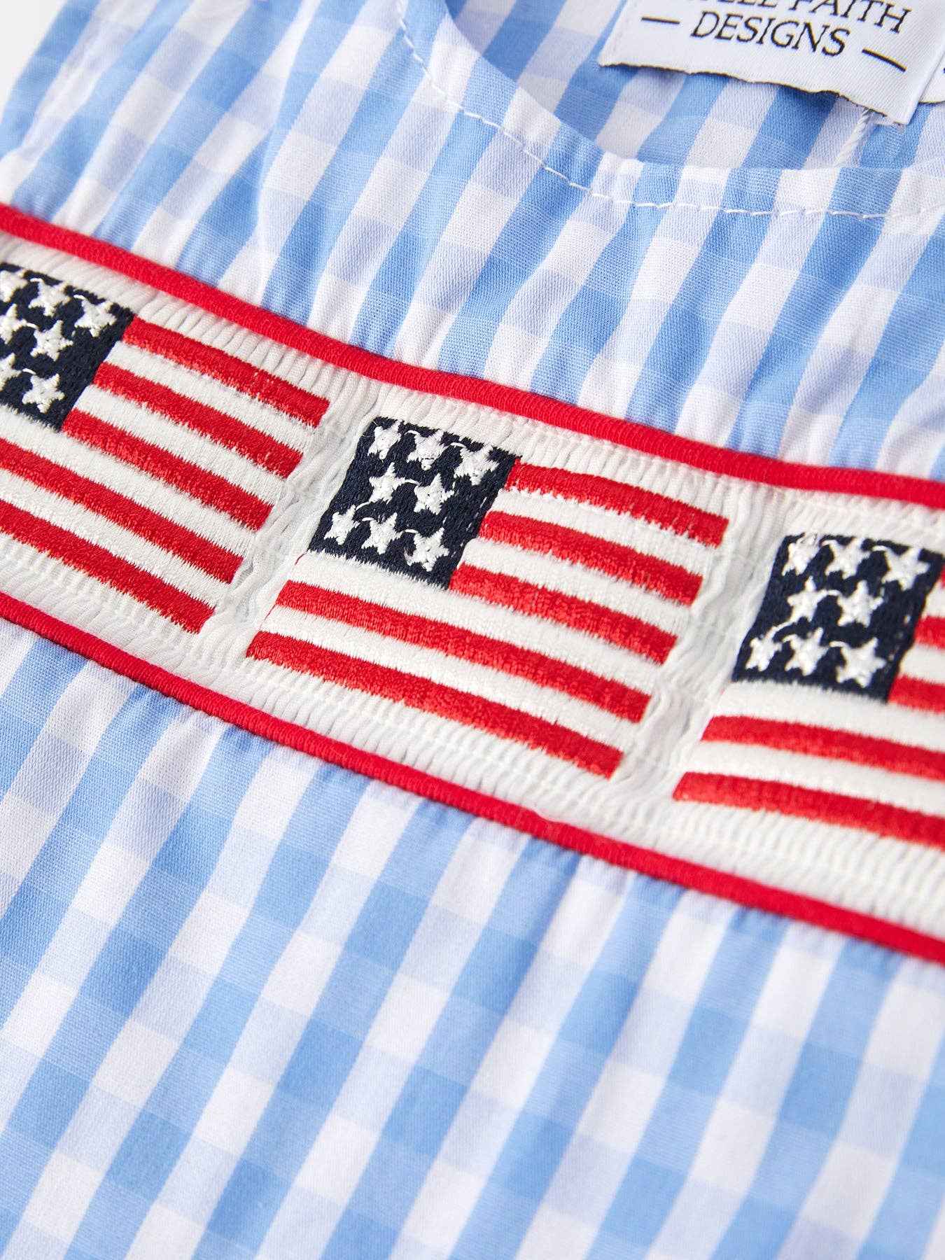 4th of july Flag Embroidery Smocking Boys Romper: 3M