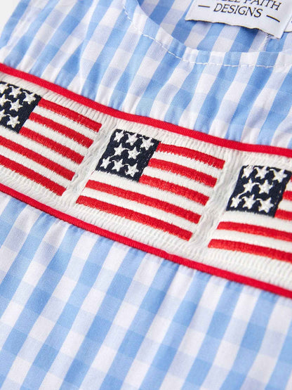 4th of july Flag Embroidery Smocking Boys Romper: 3M