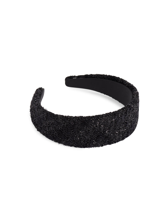 Wide Padded Headband, Black Tweed