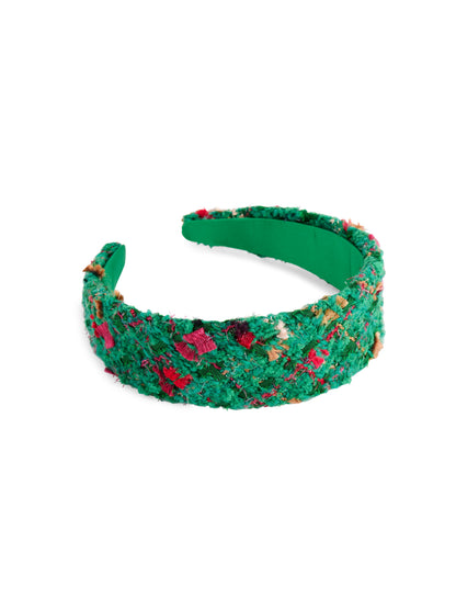 Wide Padded Headband, Green Tweed