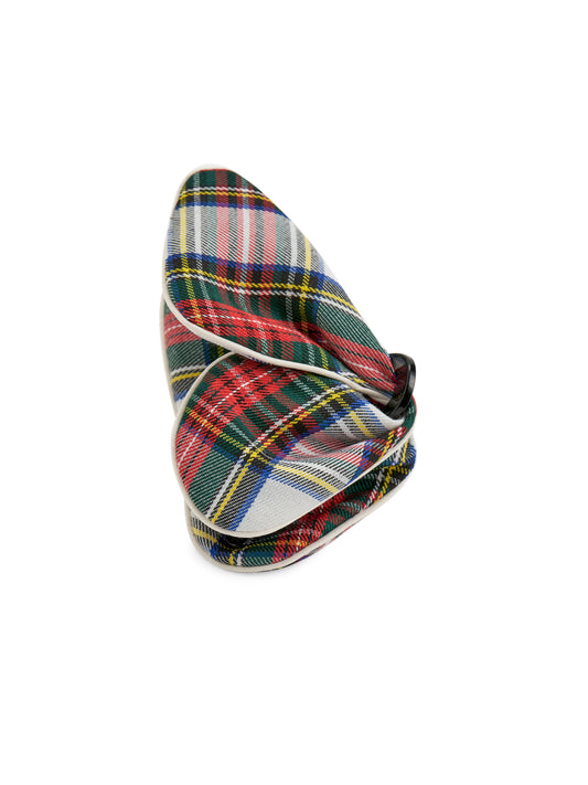Plaid Bow Claw Hair Clip, Multi, A folded tartan fabric claw clip shaped like a bow, in red, green, blue, yellow and white plaid with cream piping.
