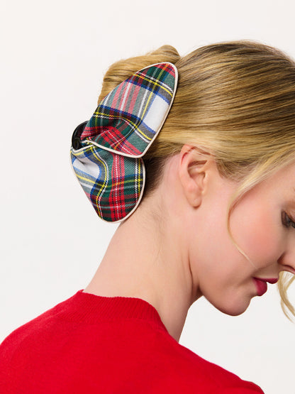 Plaid Bow Claw Hair Clip, Multi, shown in a styled setting