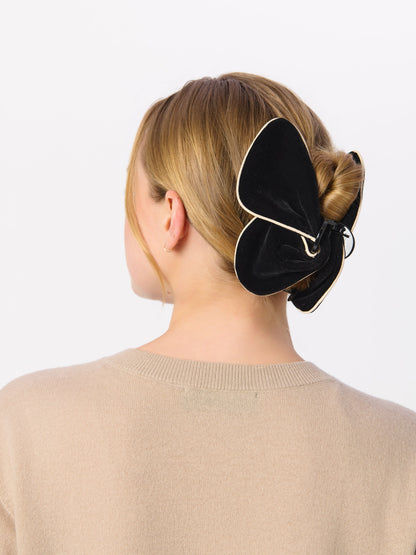Velvet Claw Hair Clip, Black, shown in a styled setting