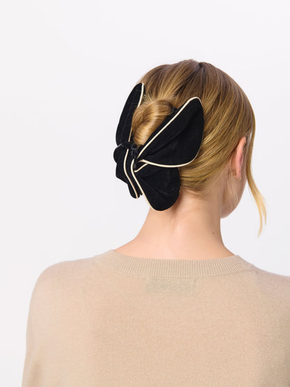Velvet Claw Hair Clip, Black, shown in a styled setting