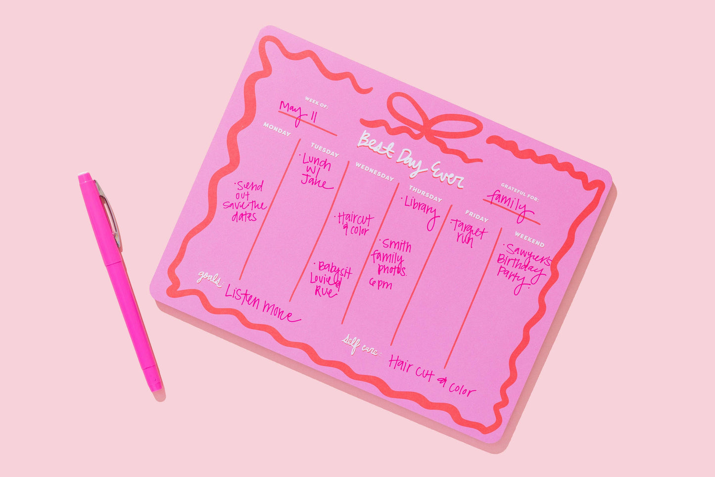 Taylor Elliott Designs - Weekly Planner - "Best Day Ever" - 52 Sheets