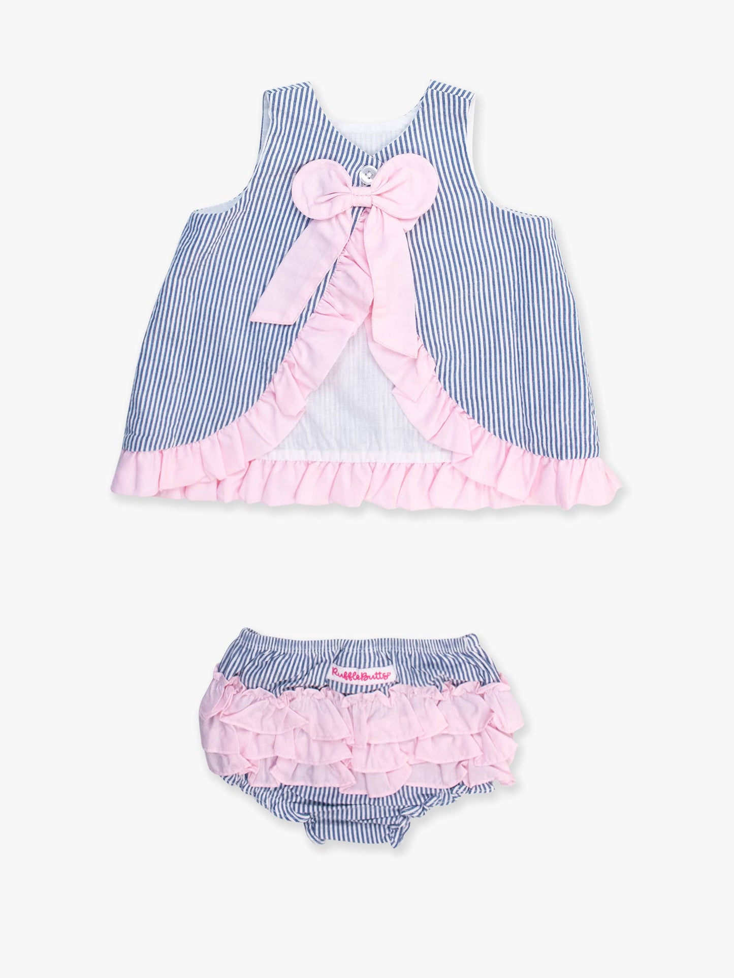 Baby Girls Blue Seersucker Ruffle Swing Top & Bloomer