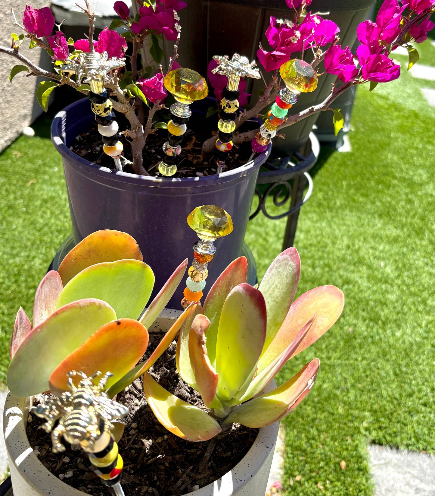 Bumblebee Fairy Garden Beaded Plant Stakes : 13 inch
