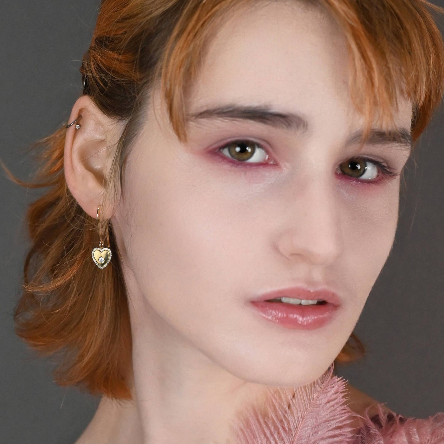 Small Vintage Heart w/ Tiny Crystals Earrings