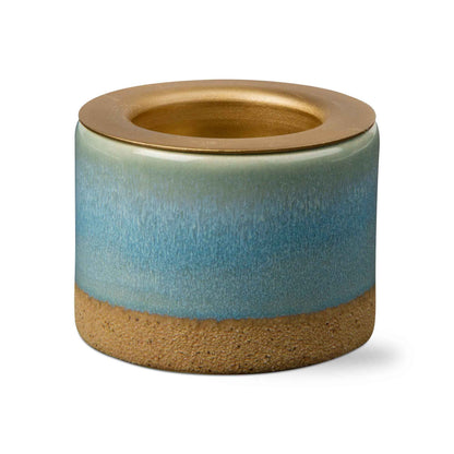 Glazed Tealight Taper Holder Light Blue Stoneware