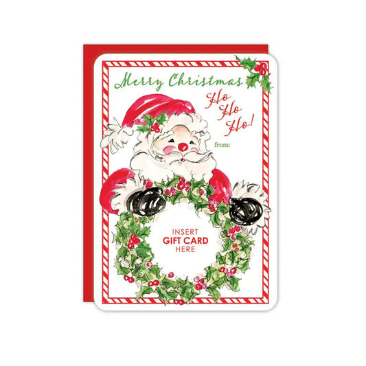 Merry Christmas Ho Ho Ho Santa Wreath Gift Card Greeting