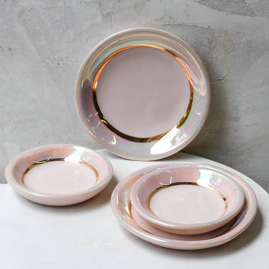 Cerámica Apricity - Plato para baratijas de ópalo rosa | Plato para anillos | Hecho a mano con oro