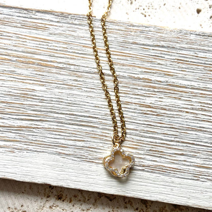 Clover charm necklace charm with motion shell crystal