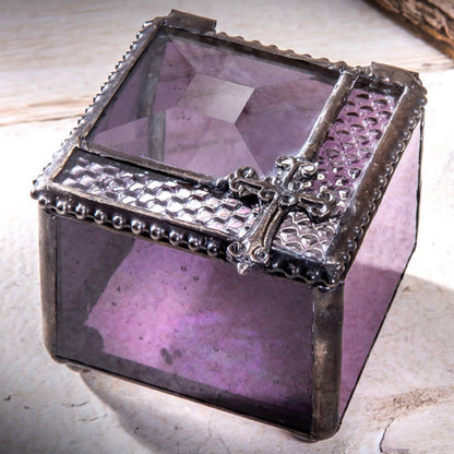 Purple Stained Glass Decorative Rosary Box with Cross